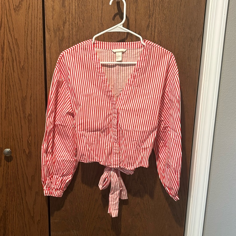 H&M Red & White Striped Button Down